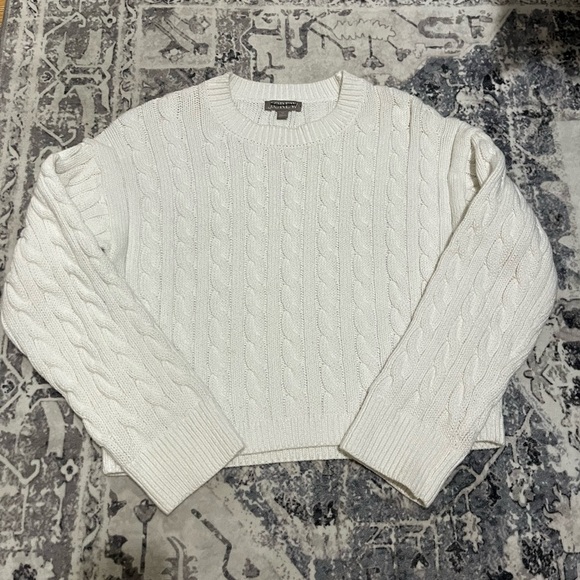 J.Crew White Cable Knit Cropped Sweater - Picture 2 of 4